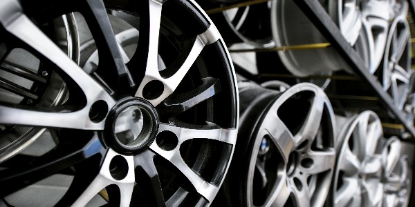 Car wheels on a shelf in the store